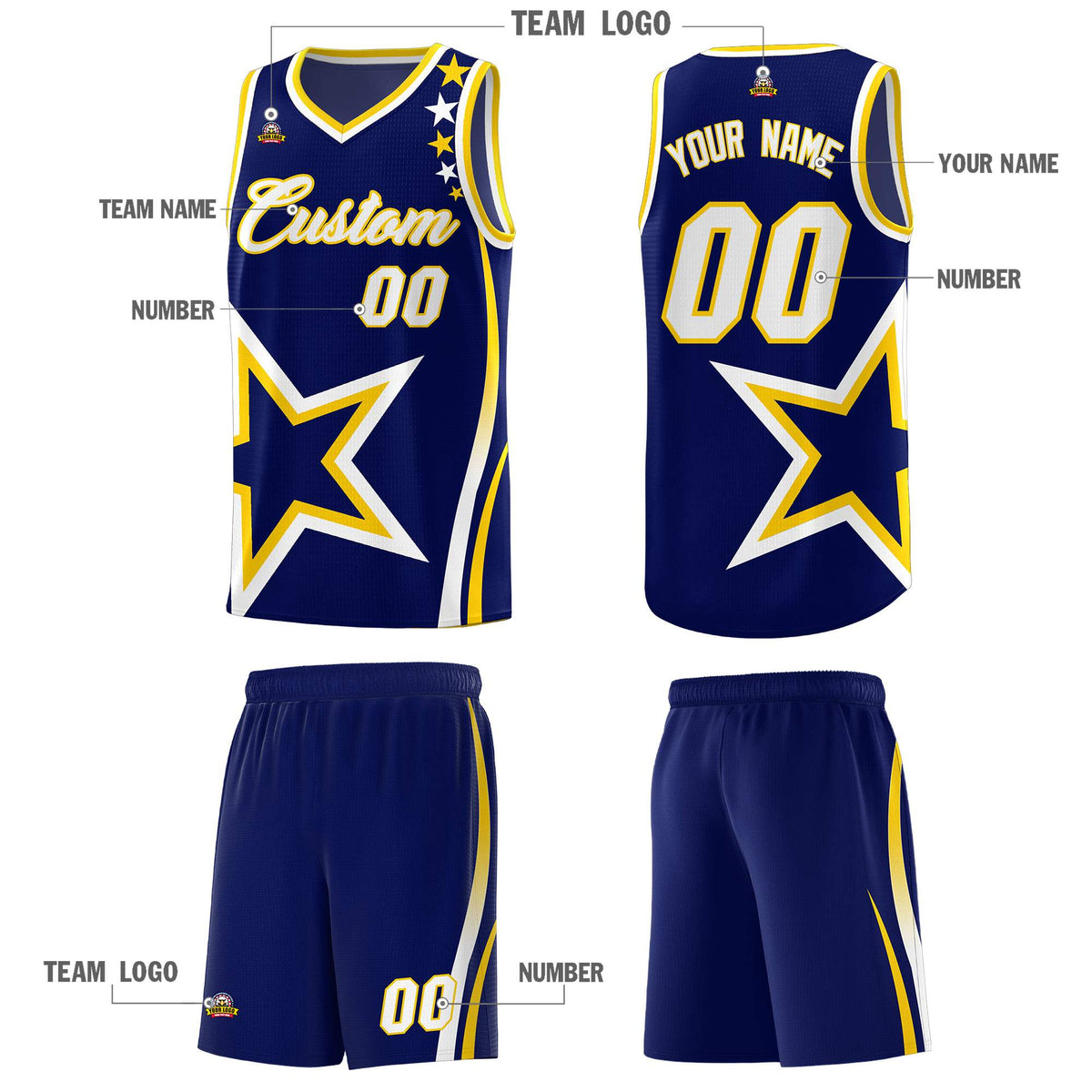 Custom Navy Shoulder Stars Graffiti Pattern Sets Basketball Jersey