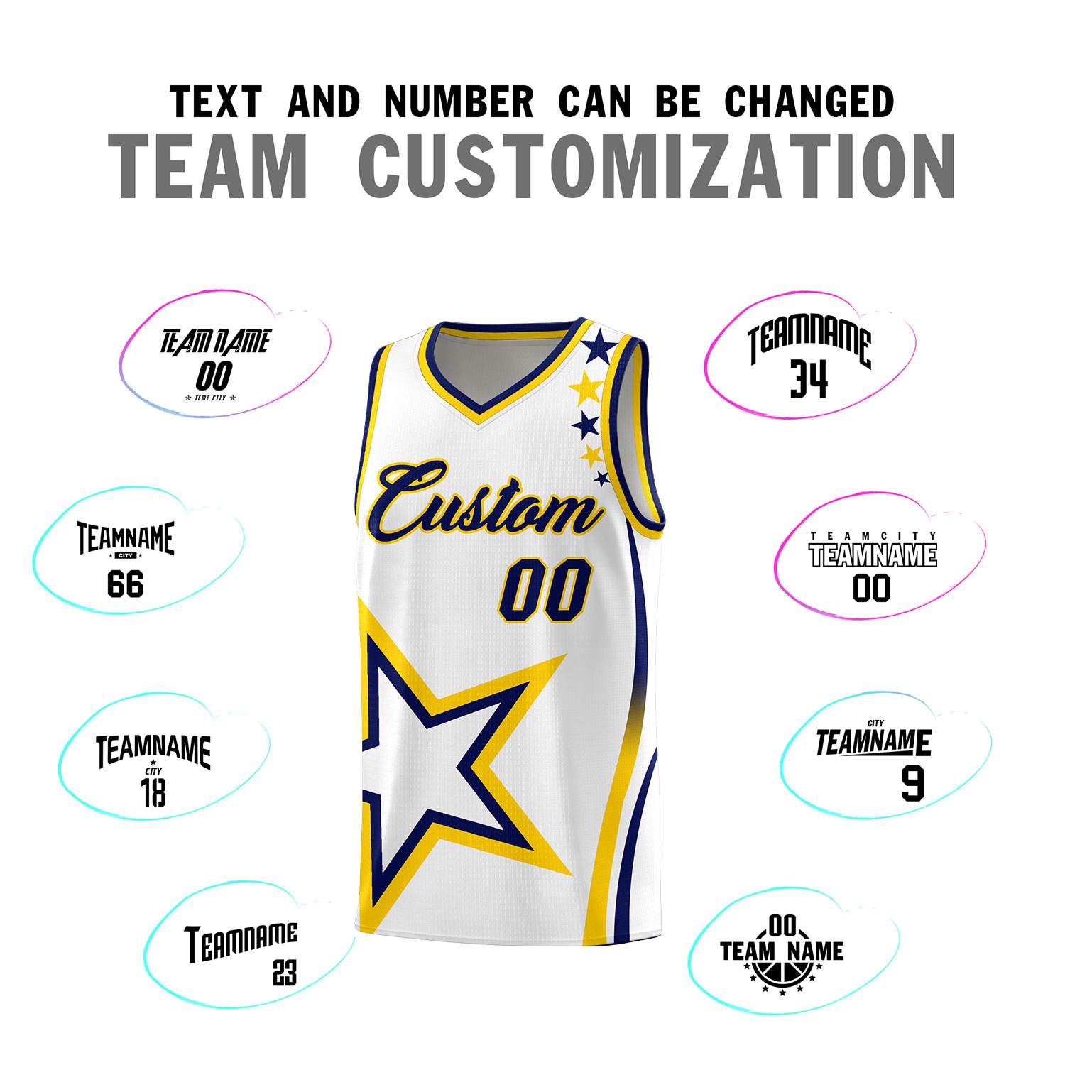 Custom White Shoulder Stars Graffiti Pattern Sets Basketball Jersey