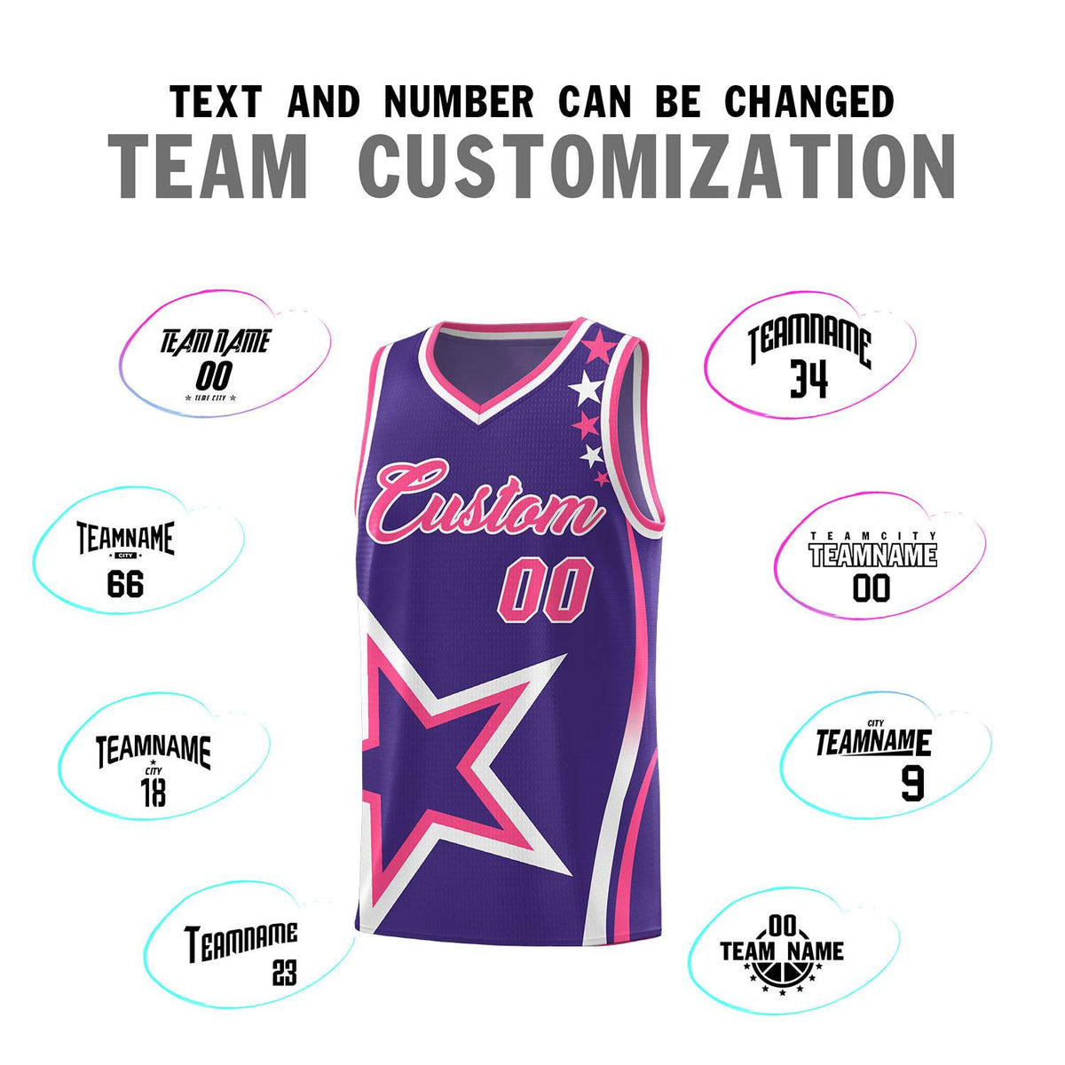 Custom Purple Shoulder Stars Graffiti Pattern Sets Basketball Jersey