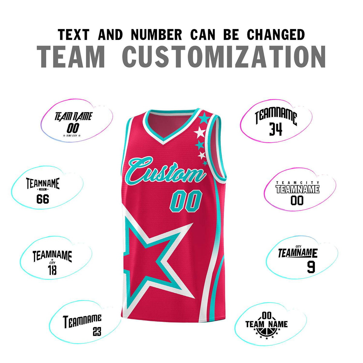 Custom Red Shoulder Stars Graffiti Pattern Sets Basketball Jersey