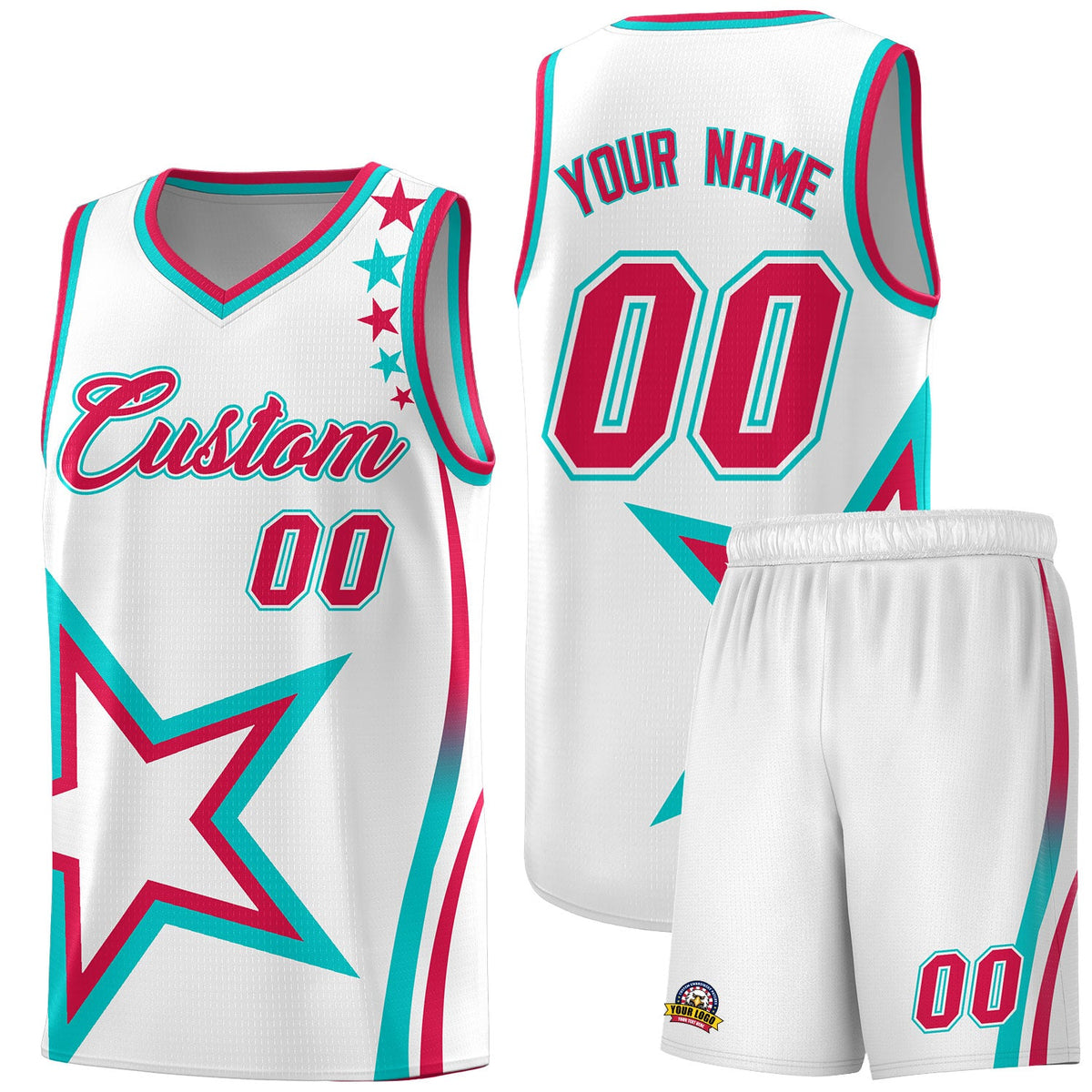 Custom White Shoulder Stars Graffiti Pattern Sets Basketball Jersey