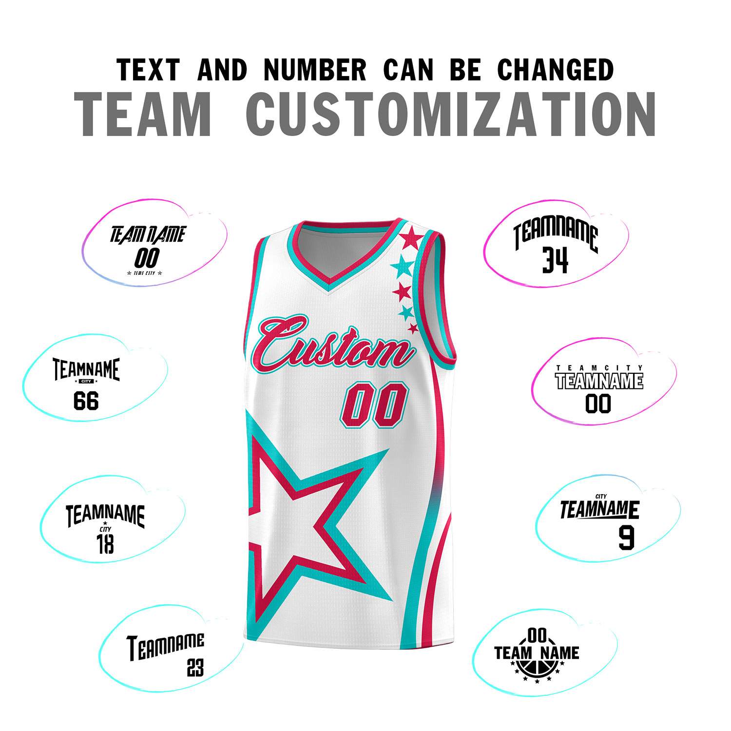 Custom White Shoulder Stars Graffiti Pattern Sets Basketball Jersey