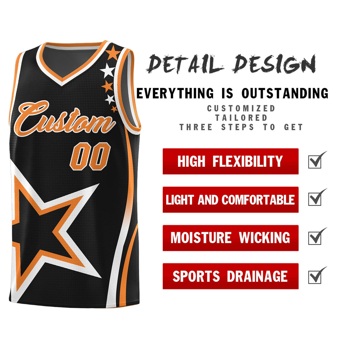 Custom Black Shoulder Stars Graffiti Pattern Sets Basketball Jersey