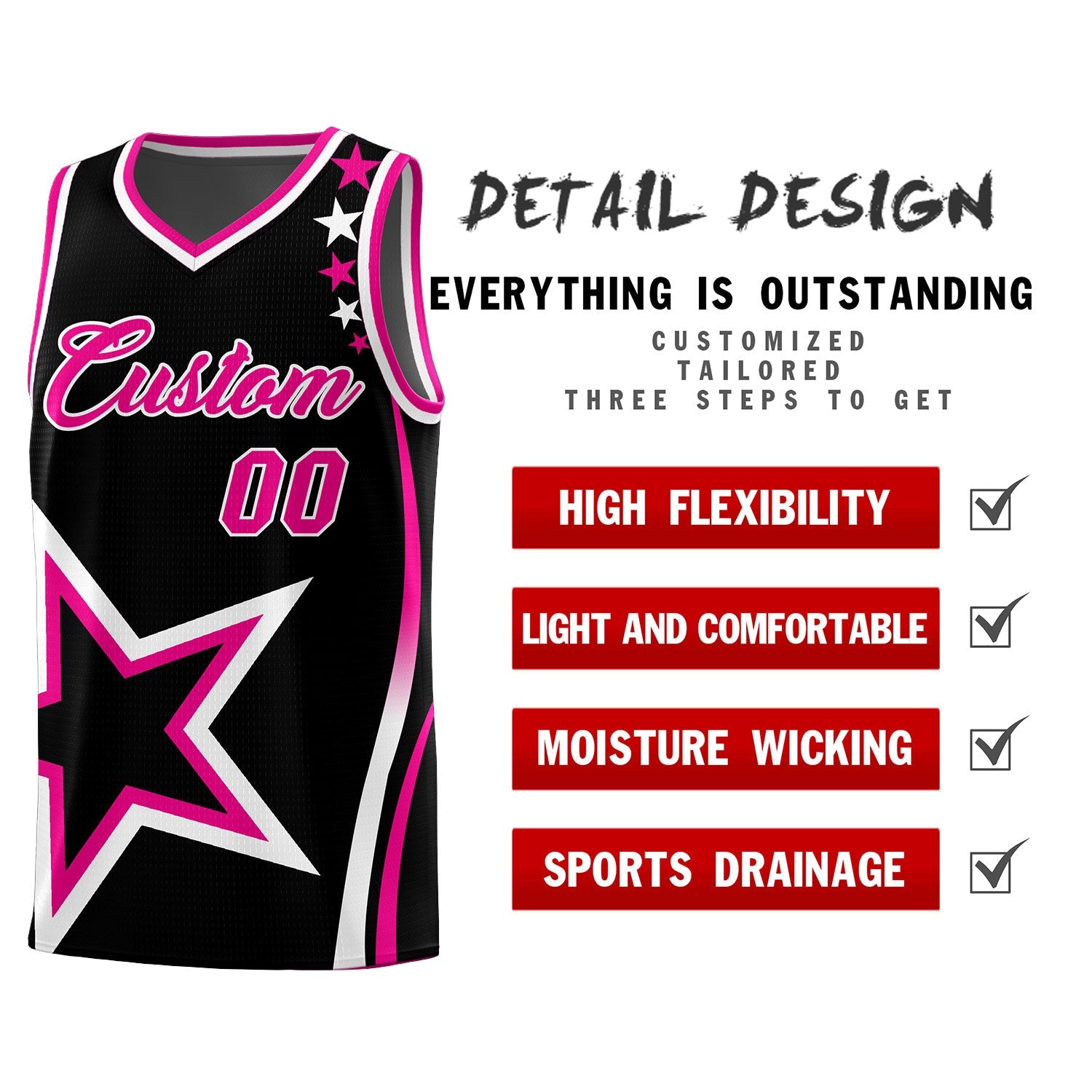 Custom Black Shoulder Stars Graffiti Pattern Sets Basketball Jersey