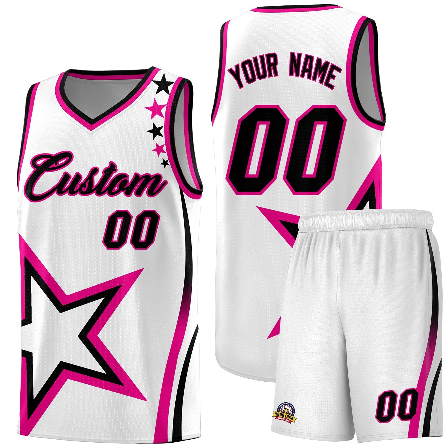 Custom White Shoulder Stars Graffiti Pattern Sets Basketball Jersey