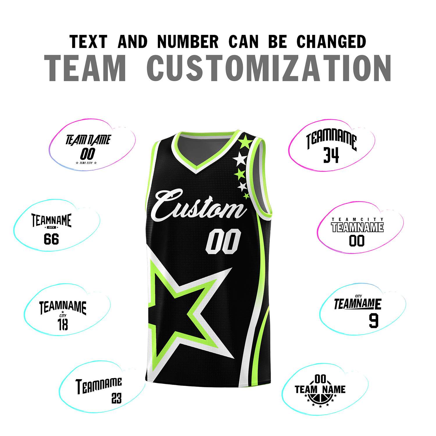 Custom Black Shoulder Stars Graffiti Pattern Sets Basketball Jersey