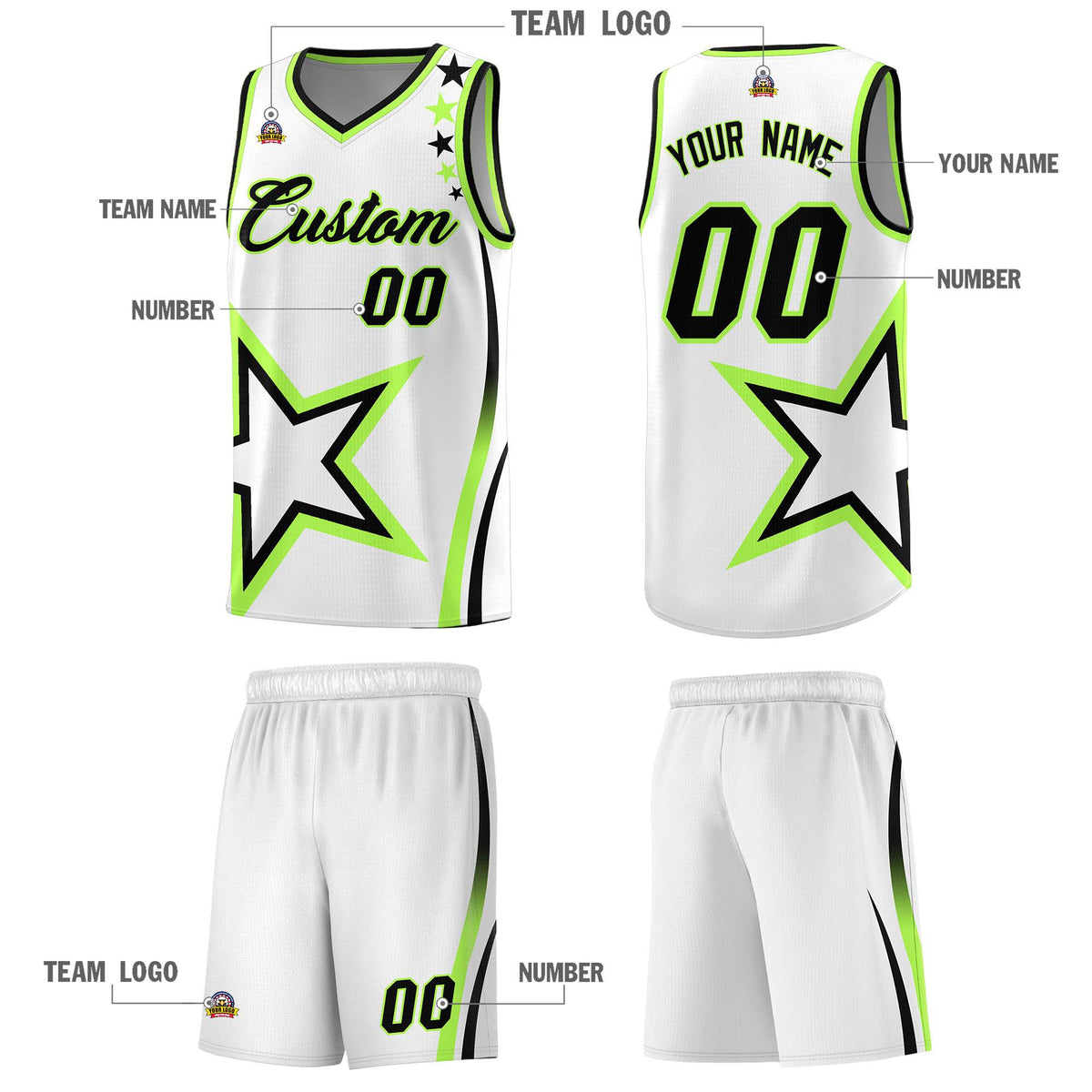 Custom White Shoulder Stars Graffiti Pattern Sets Basketball Jersey