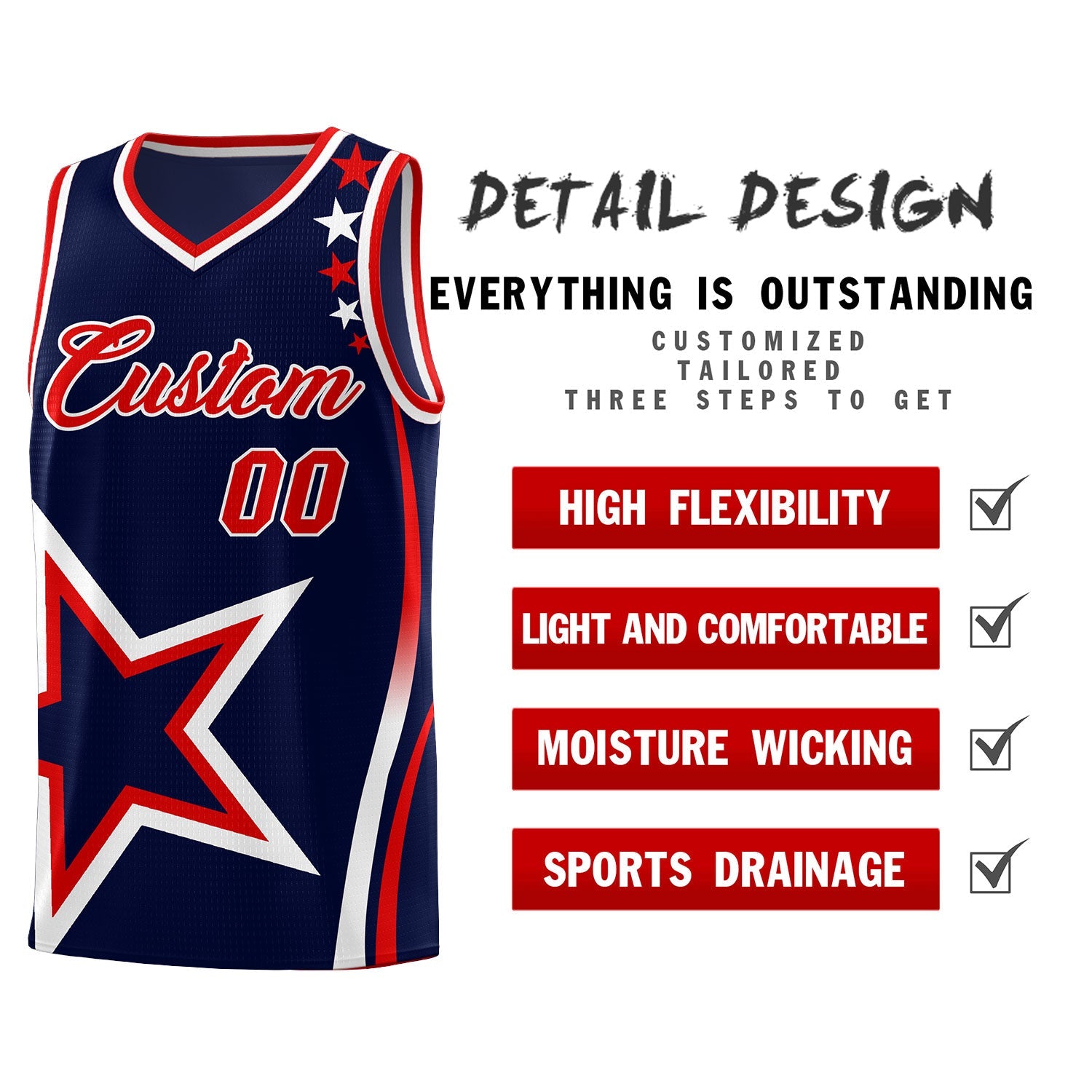 Custom Navy Shoulder Stars Graffiti Pattern Sets Basketball Jersey