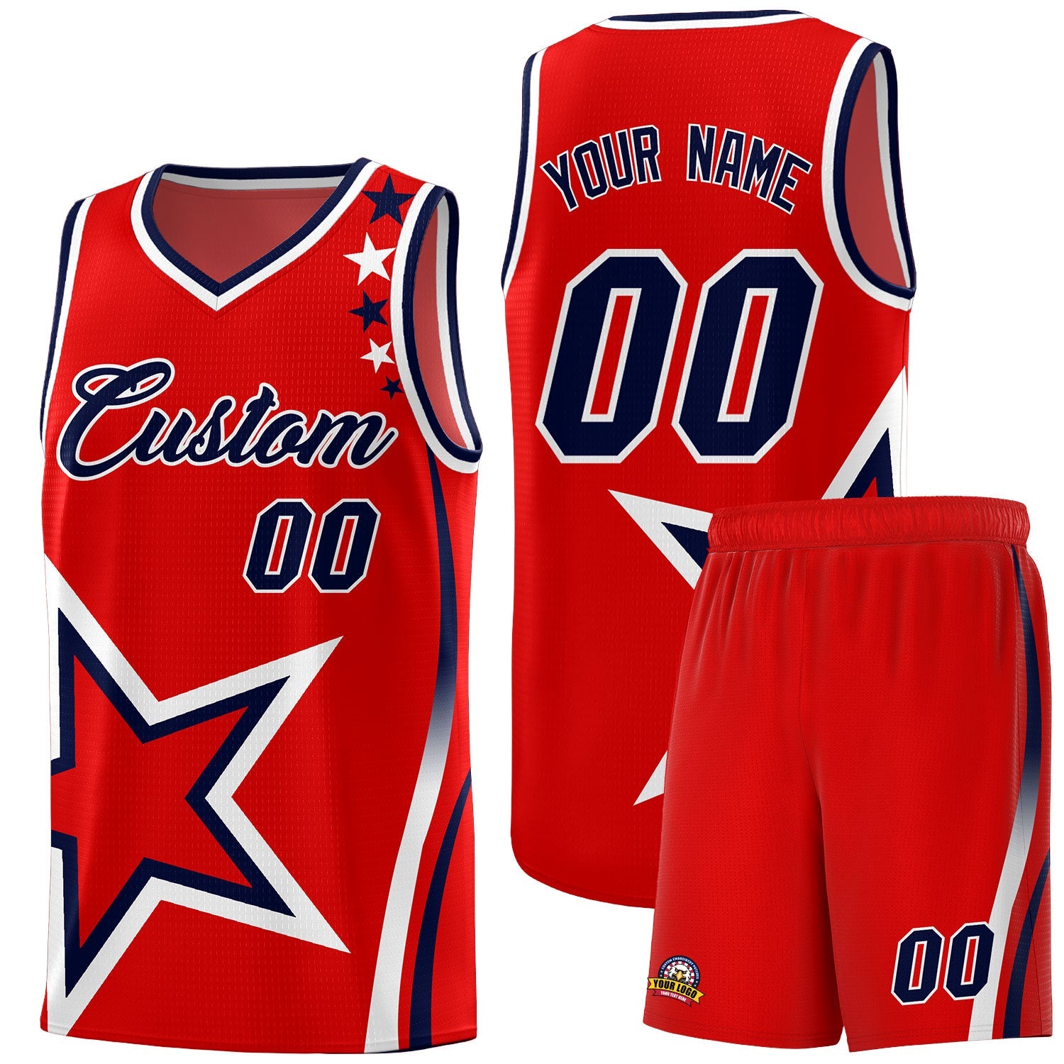 Custom Red Shoulder Stars Graffiti Pattern Sets Basketball Jersey
