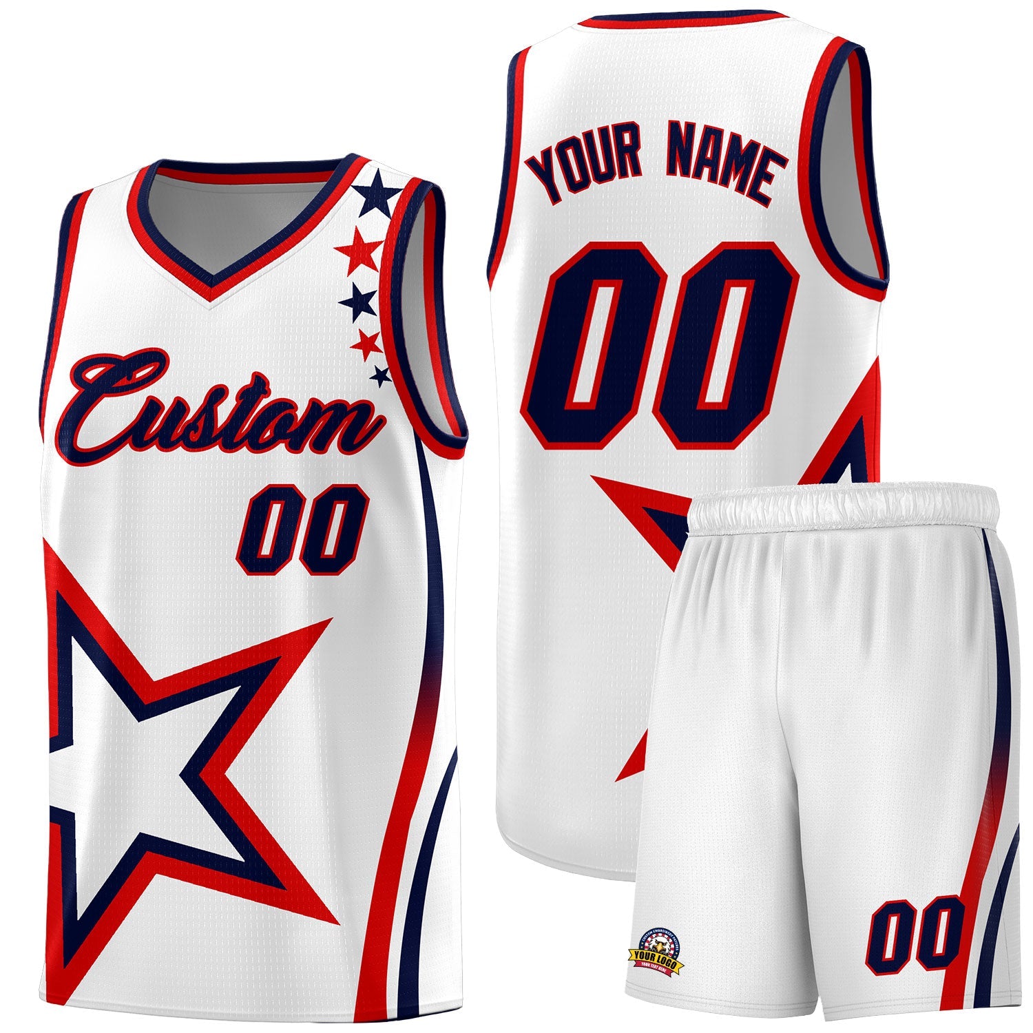 Custom White Shoulder Stars Graffiti Pattern Sets Basketball Jersey