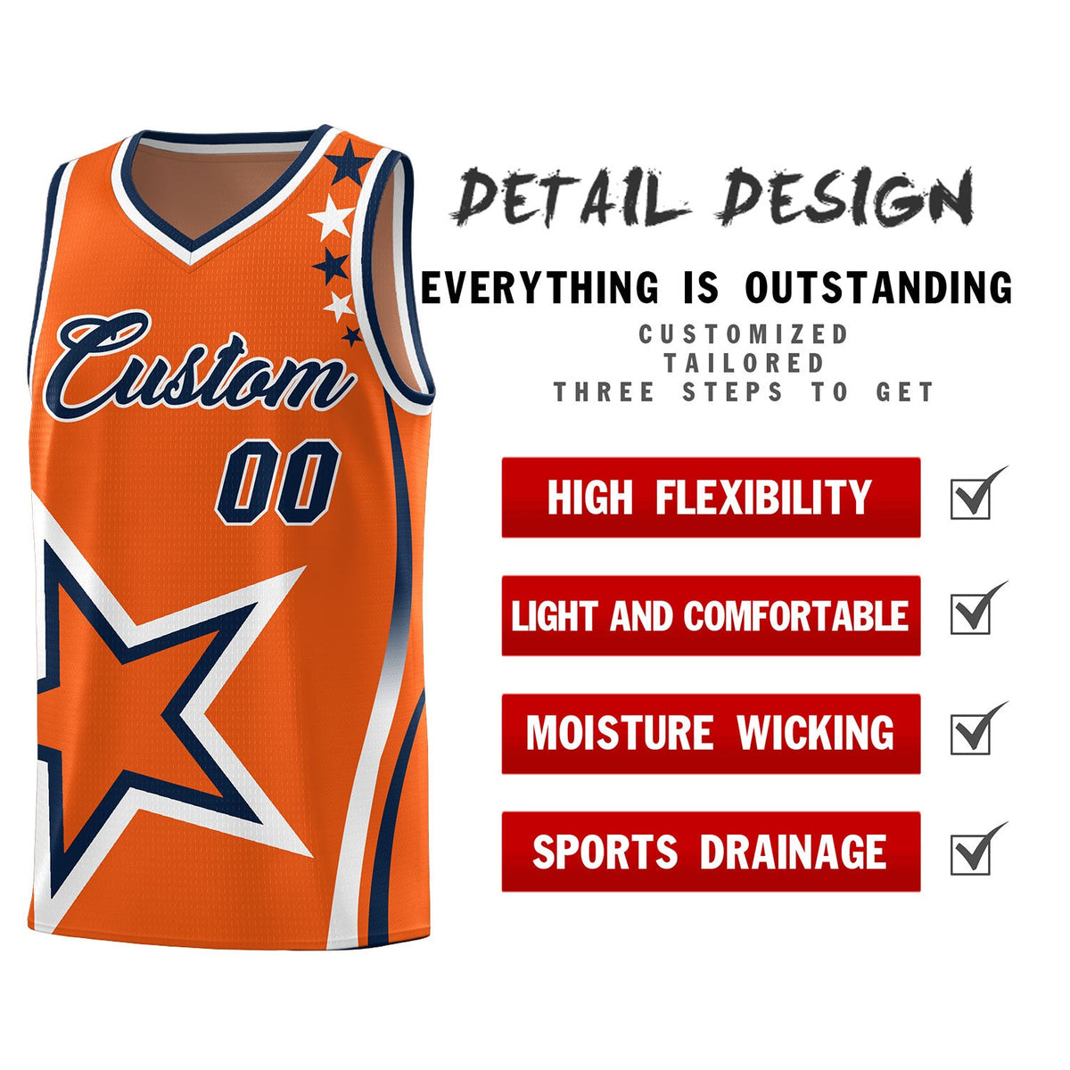 Custom Gold Orange Shoulder Stars Graffiti Pattern Sets Basketball Jersey