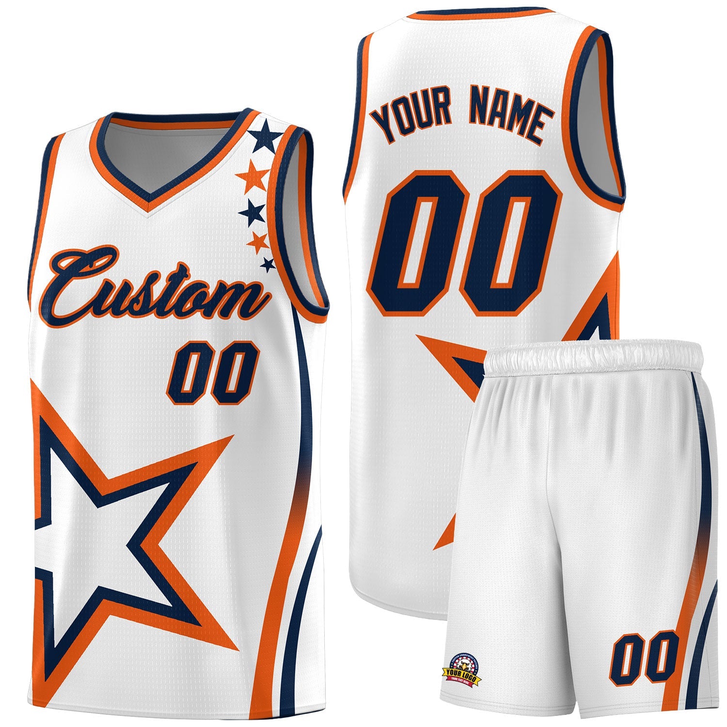 Custom White Shoulder Stars Graffiti Pattern Sets Basketball Jersey