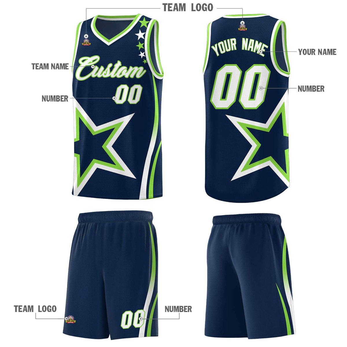 Custom Navy Shoulder Stars Graffiti Pattern Sets Basketball Jersey