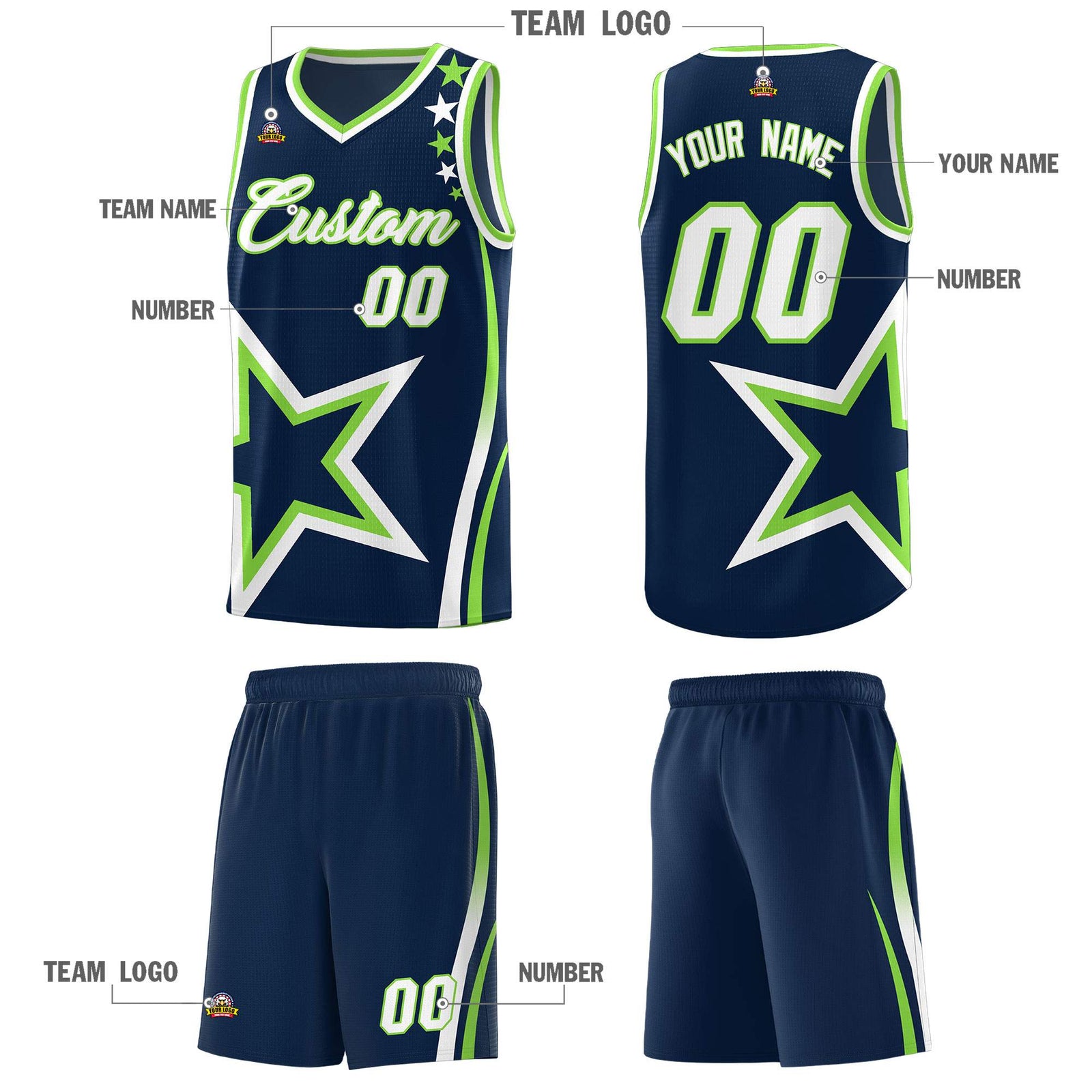 Custom Navy Shoulder Stars Graffiti Pattern Sets Basketball Jersey