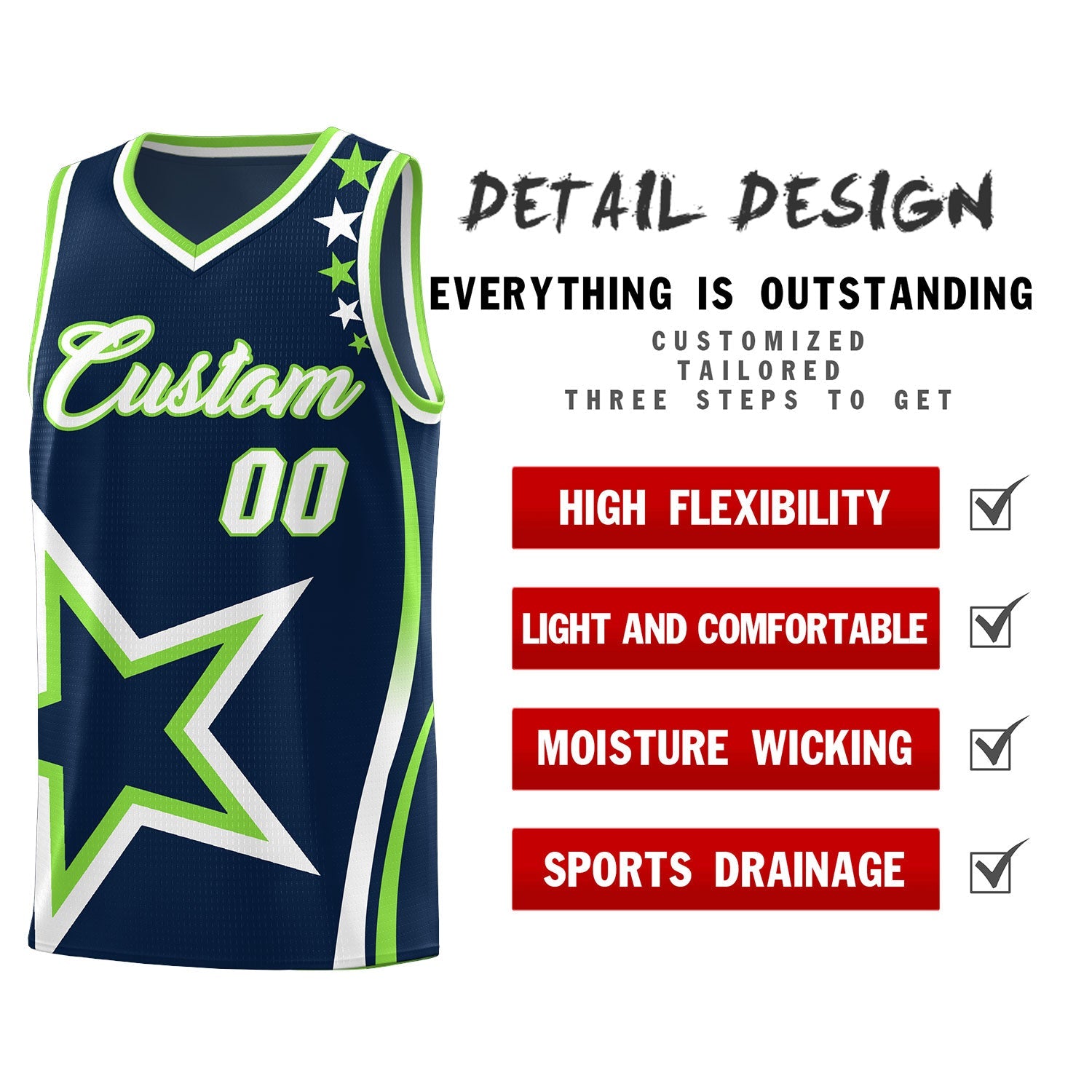 Custom Navy Shoulder Stars Graffiti Pattern Sets Basketball Jersey
