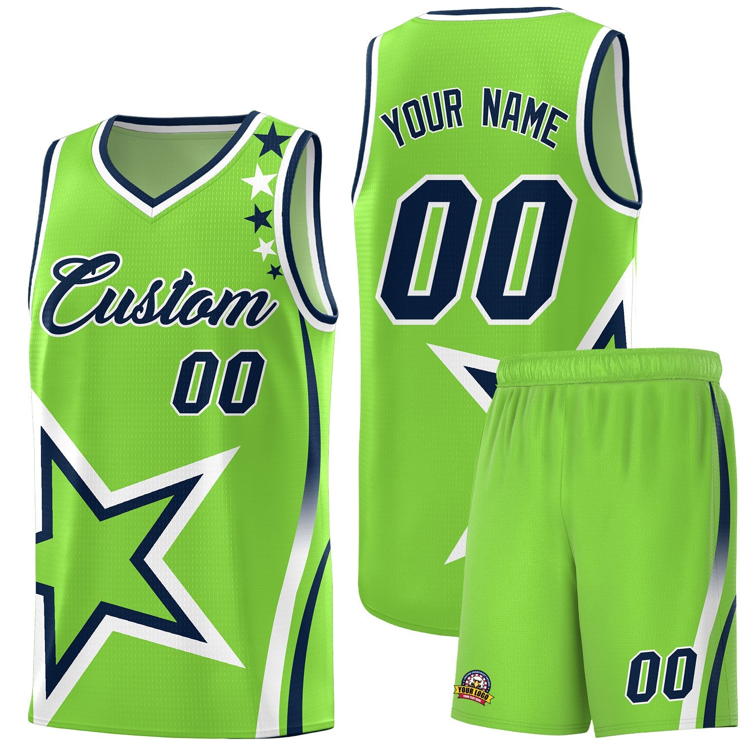 Custom Neon Green Shoulder Stars Graffiti Pattern Sets Basketball Jersey