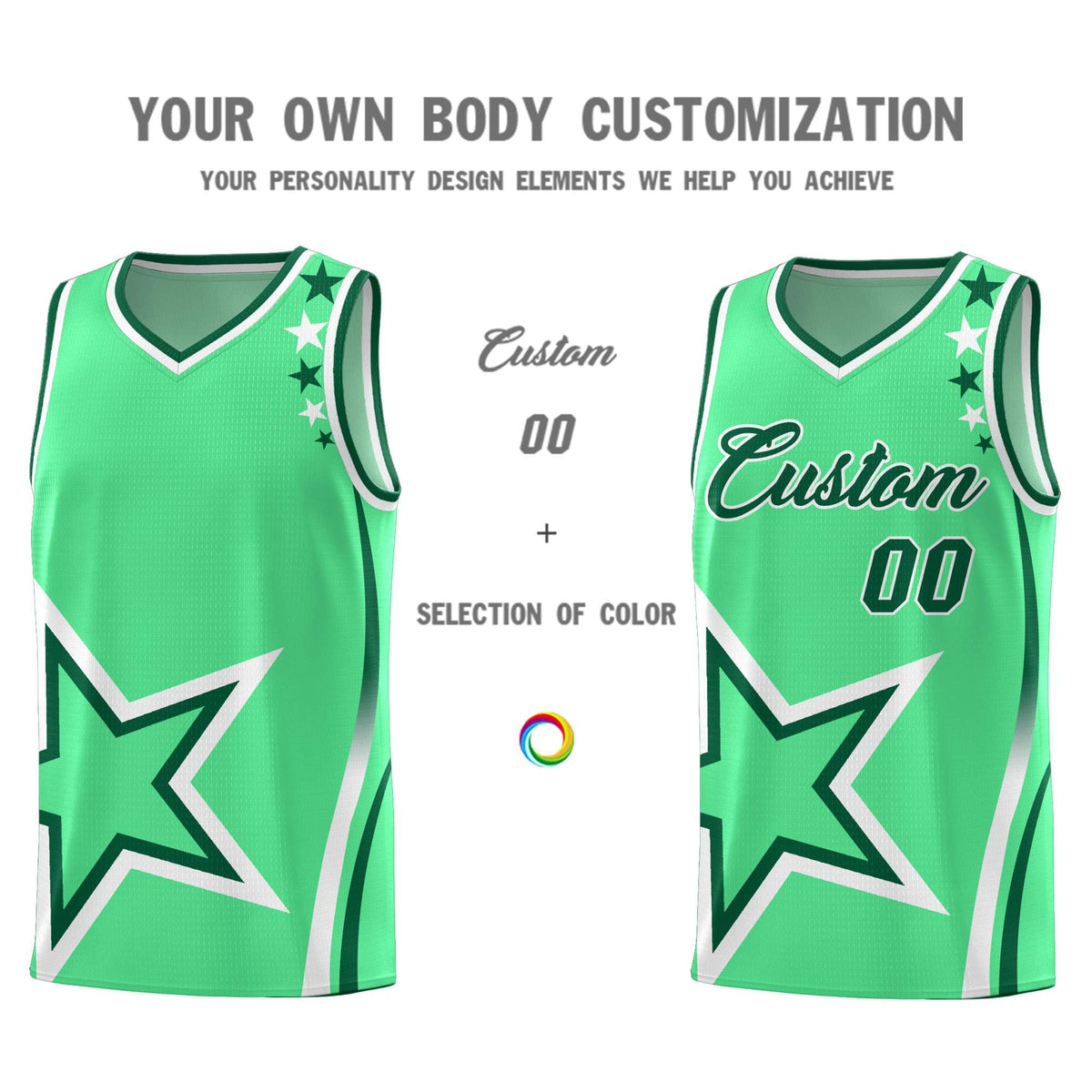 Custom Green Shoulder Stars Graffiti Pattern Sets Basketball Jersey