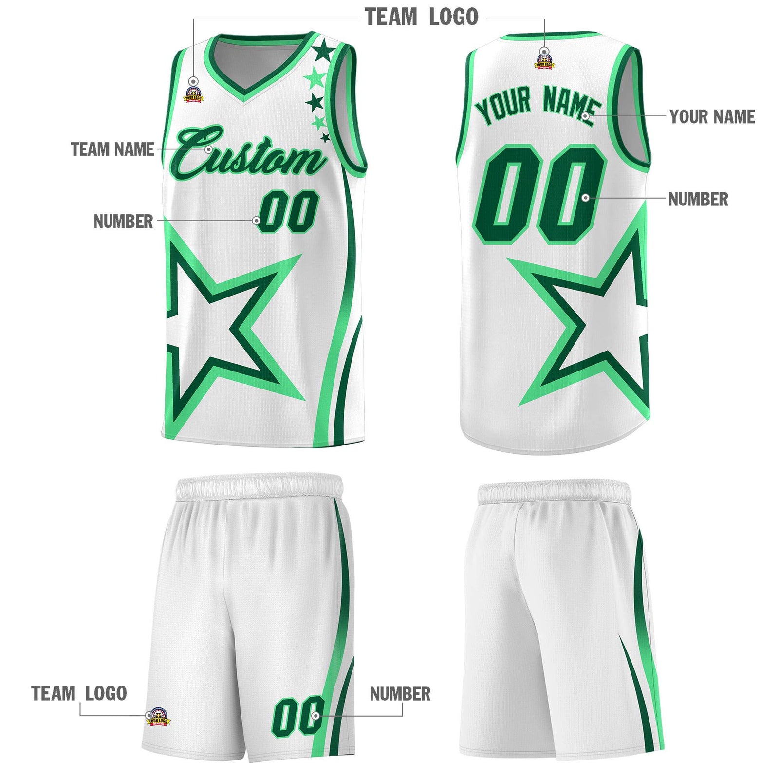 Custom White Shoulder Stars Graffiti Pattern Sets Basketball Jersey