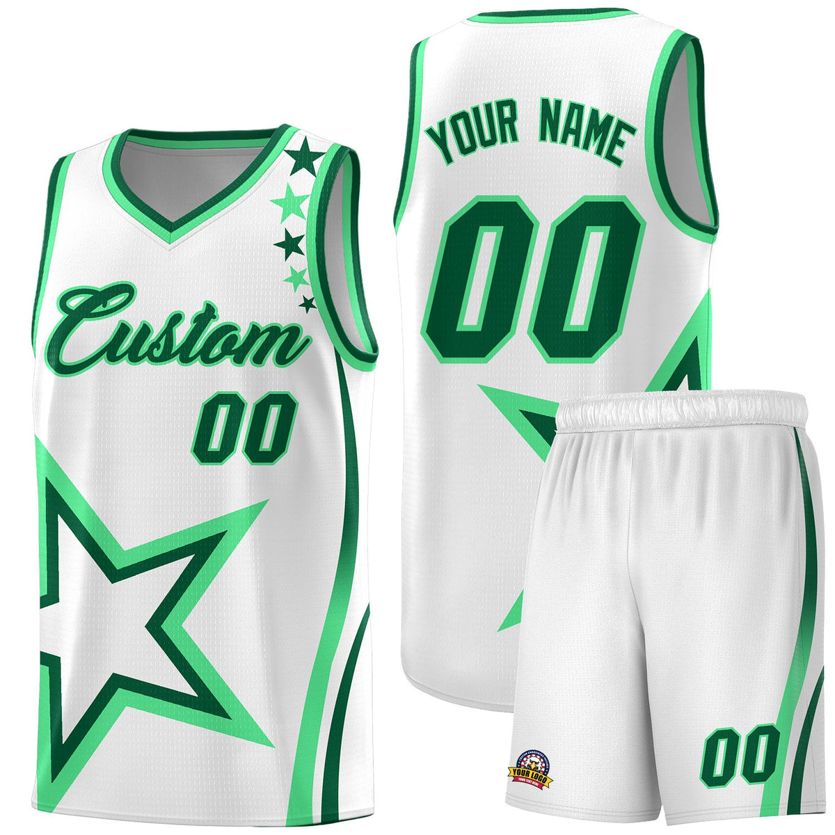 Custom White Shoulder Stars Graffiti Pattern Sets Basketball Jersey