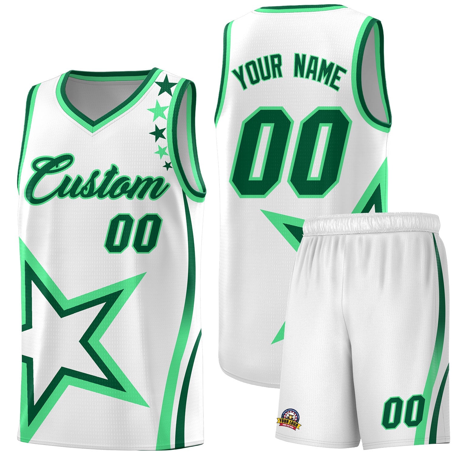 Custom White Shoulder Stars Graffiti Pattern Sets Basketball Jersey