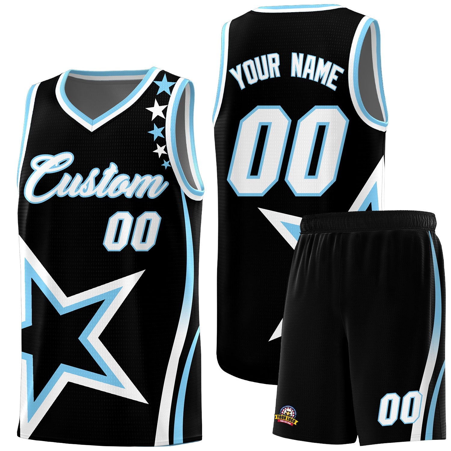 Custom Black Shoulder Stars Graffiti Pattern Sets Basketball Jersey