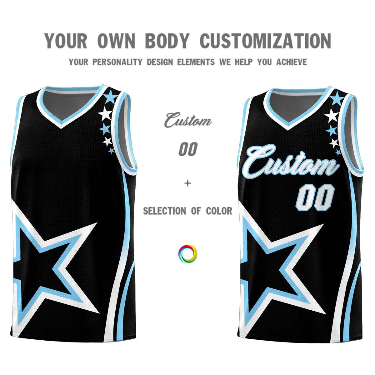 Custom Black Shoulder Stars Graffiti Pattern Sets Basketball Jersey