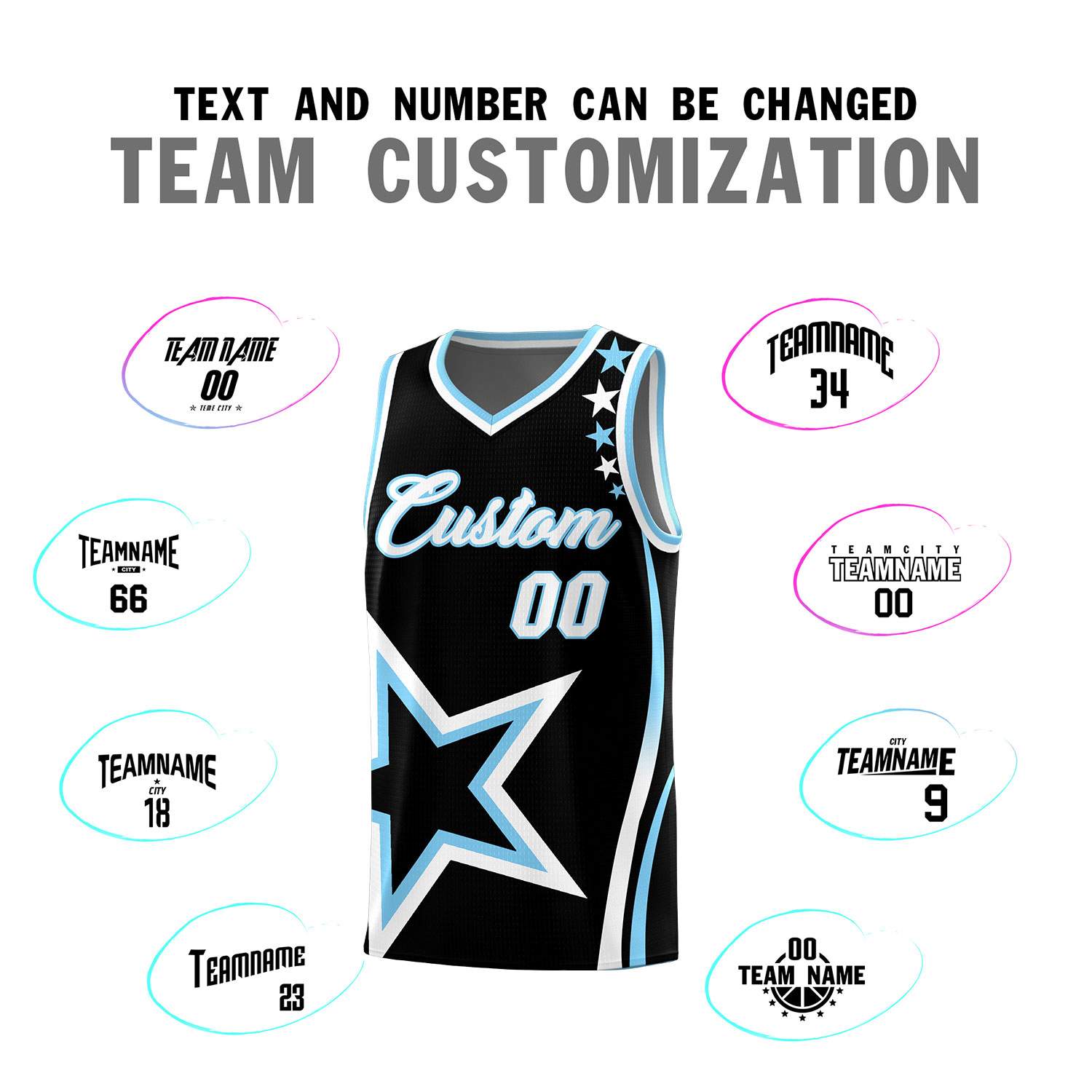Custom Black Shoulder Stars Graffiti Pattern Sets Basketball Jersey