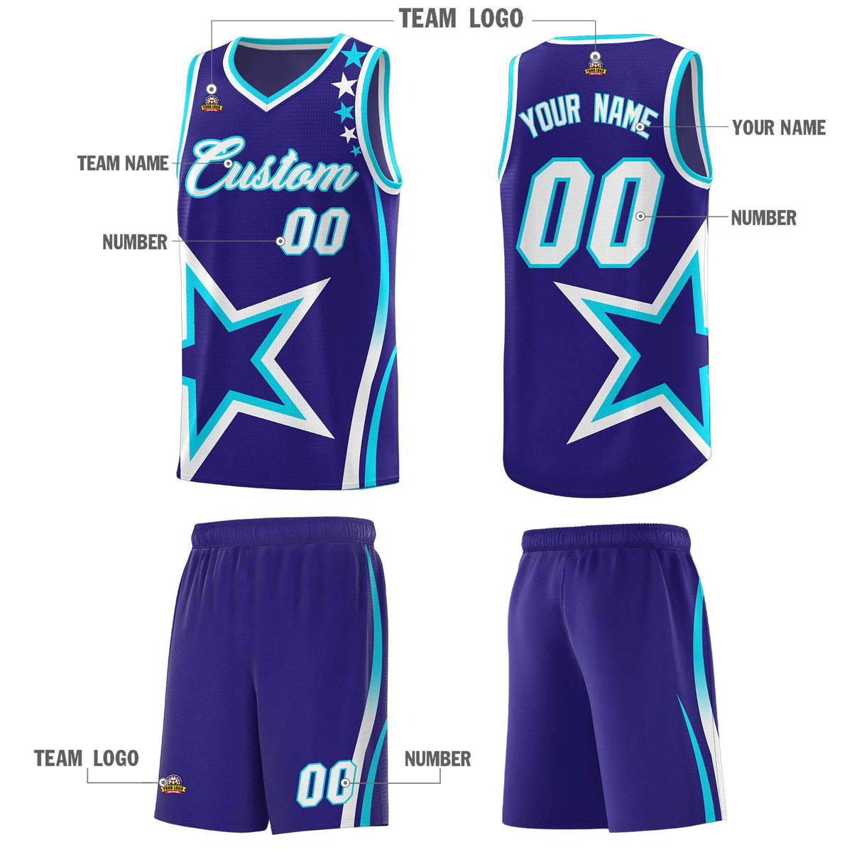 Custom Navy Shoulder Stars Graffiti Pattern Sets Basketball Jersey