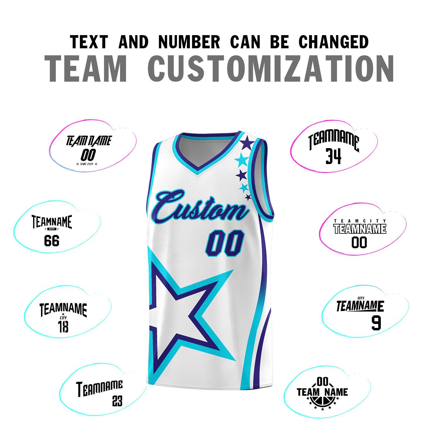 Custom White Shoulder Stars Graffiti Pattern Sets Basketball Jersey