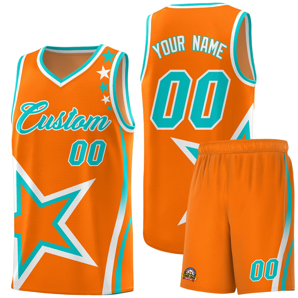 Custom Orange Shoulder Stars Graffiti Pattern Sets Basketball Jersey