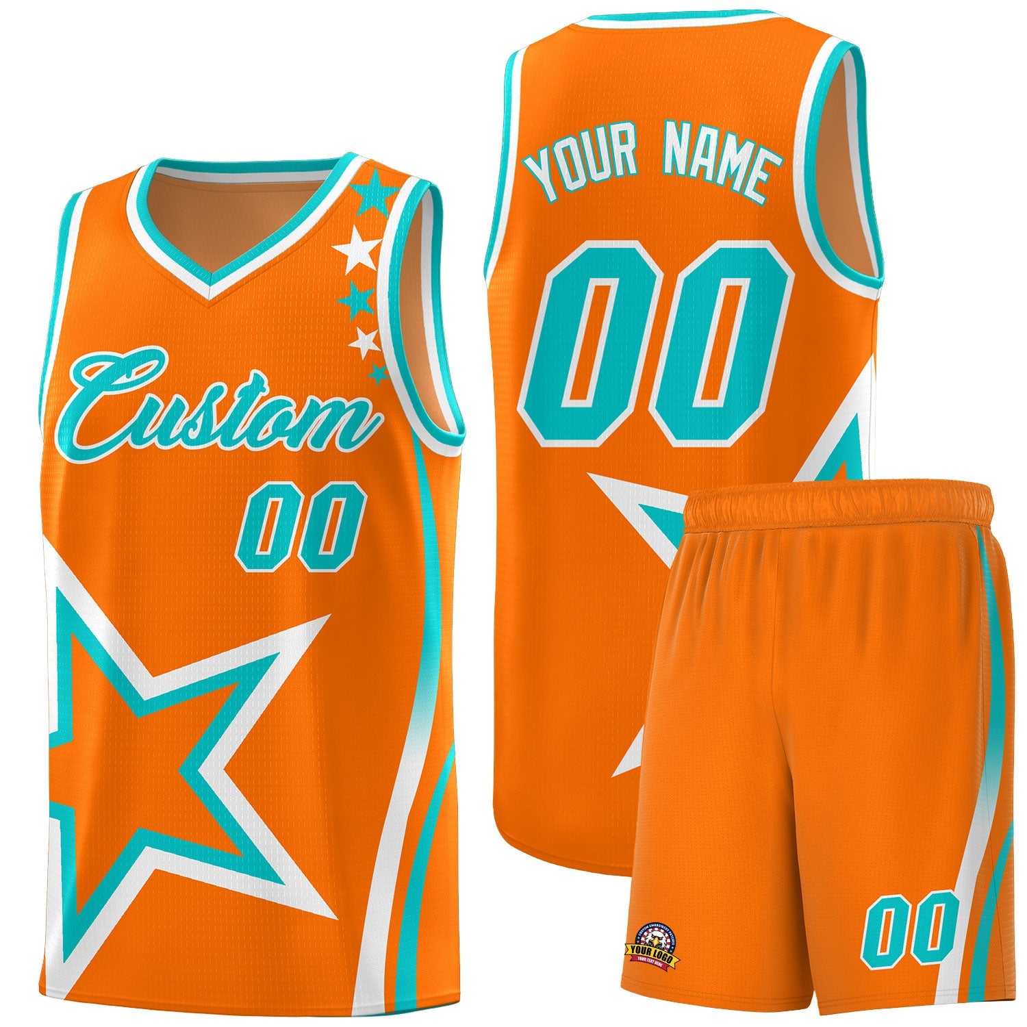 Custom Orange Shoulder Stars Graffiti Pattern Sets Basketball Jersey