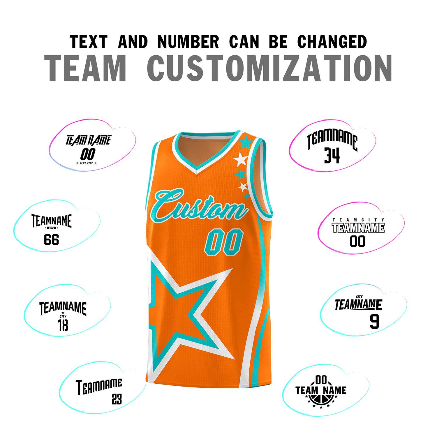 Custom Orange Shoulder Stars Graffiti Pattern Sets Basketball Jersey