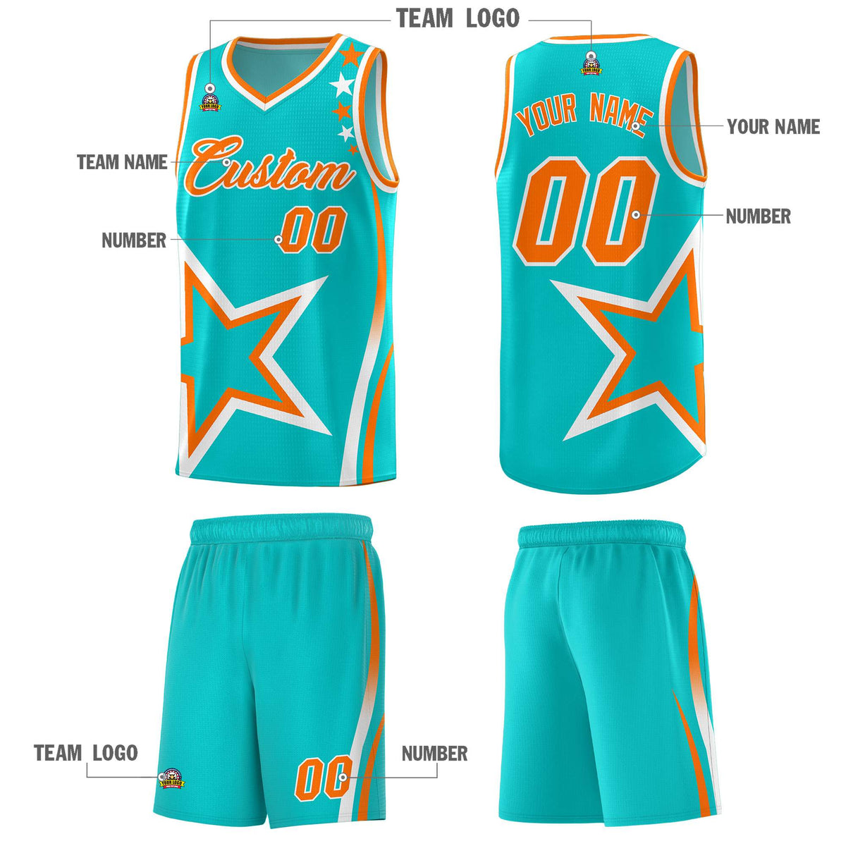 Custom Aqua Shoulder Stars Graffiti Pattern Sets Basketball Jersey