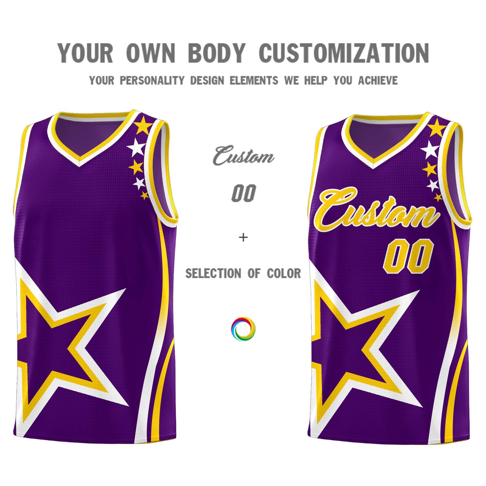 Custom Purple Shoulder Stars Graffiti Pattern Sets Basketball Jersey