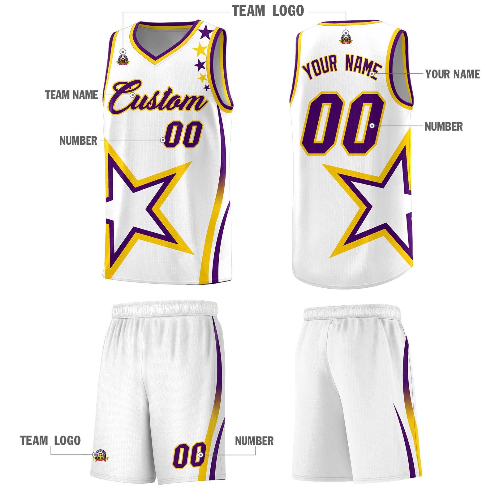 Custom White Shoulder Stars Graffiti Pattern Sets Basketball Jersey