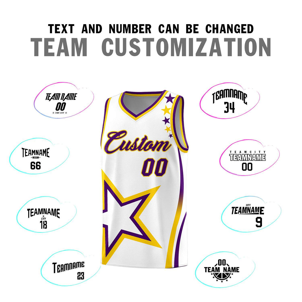 Custom White Shoulder Stars Graffiti Pattern Sets Basketball Jersey