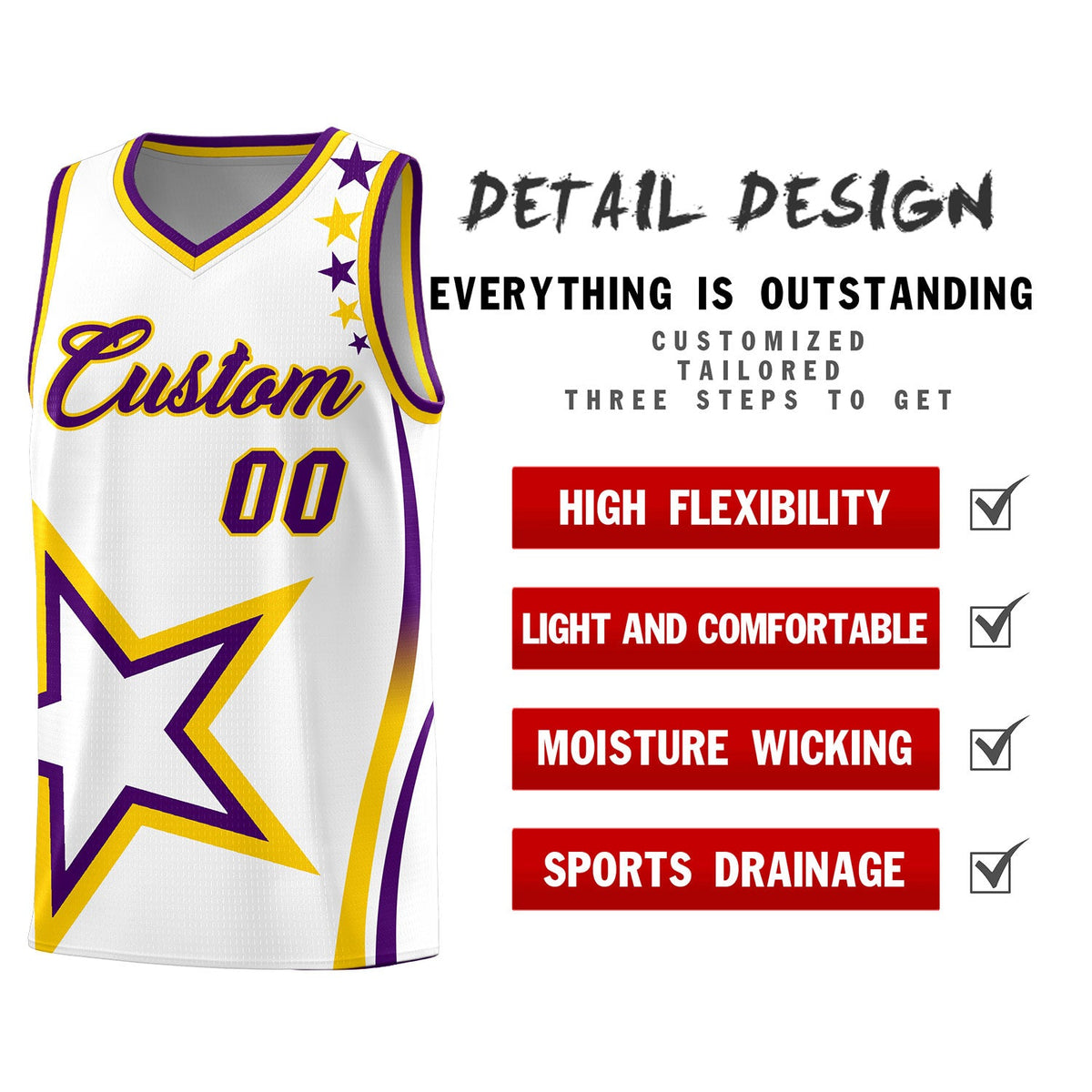 Custom White Shoulder Stars Graffiti Pattern Sets Basketball Jersey