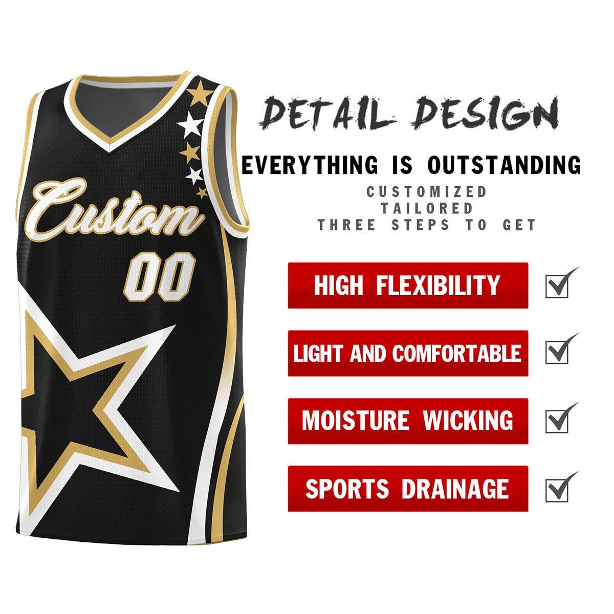 Custom Black Shoulder Stars Graffiti Pattern Sets Basketball Jersey