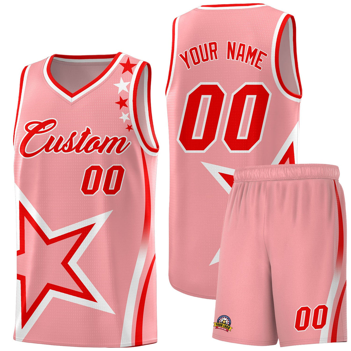 Custom Light Pink Shoulder Stars Graffiti Pattern Sets Basketball Jersey