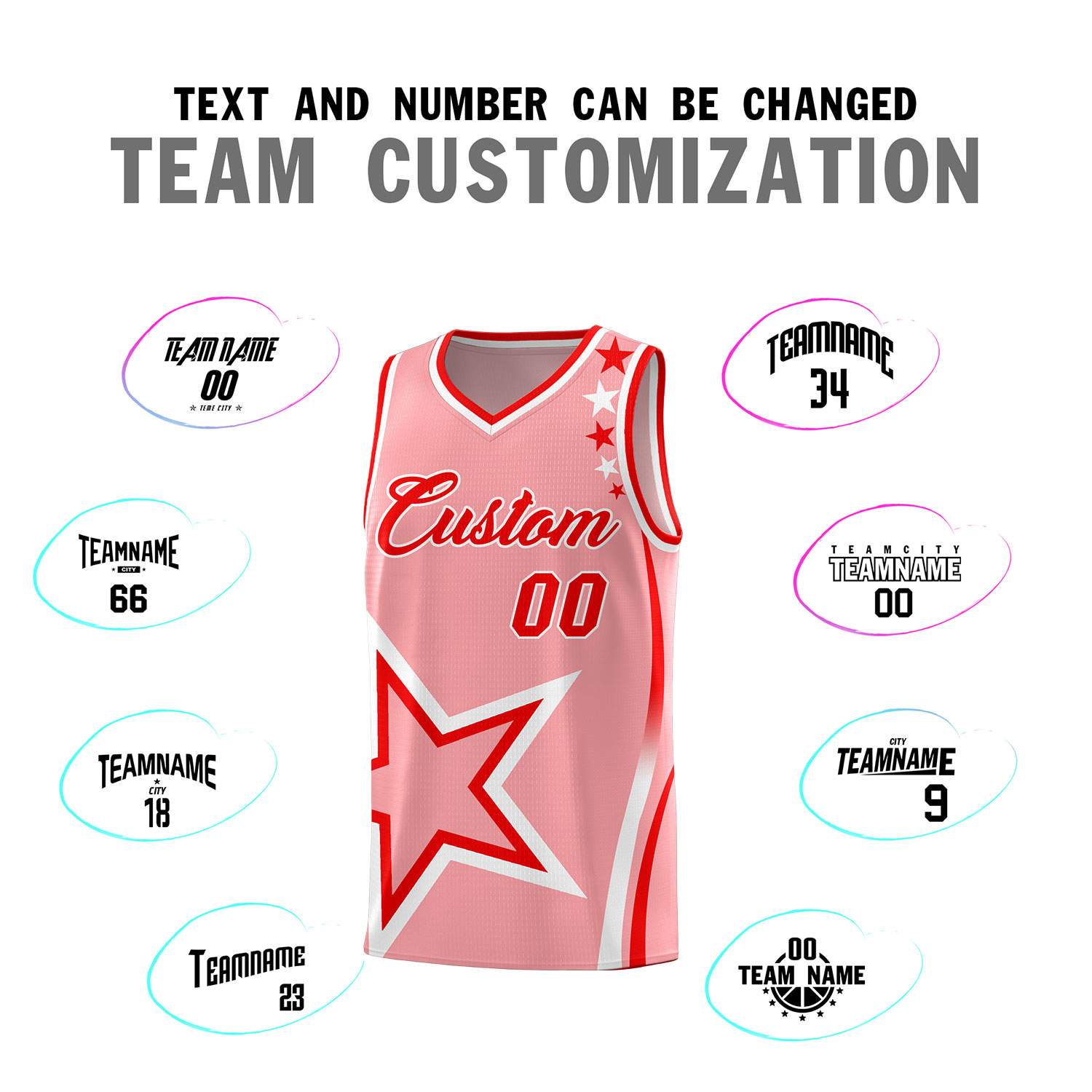 Custom Light Pink Shoulder Stars Graffiti Pattern Sets Basketball Jersey