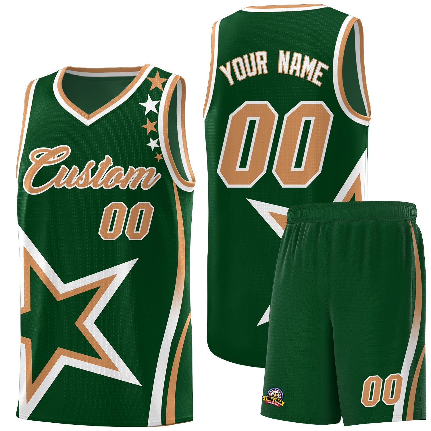 Custom Green Shoulder Stars Graffiti Pattern Sets Basketball Jersey