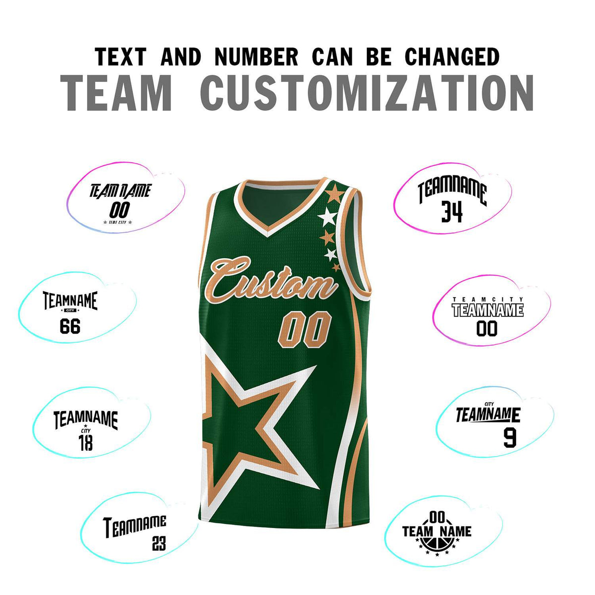 Custom Green Shoulder Stars Graffiti Pattern Sets Basketball Jersey