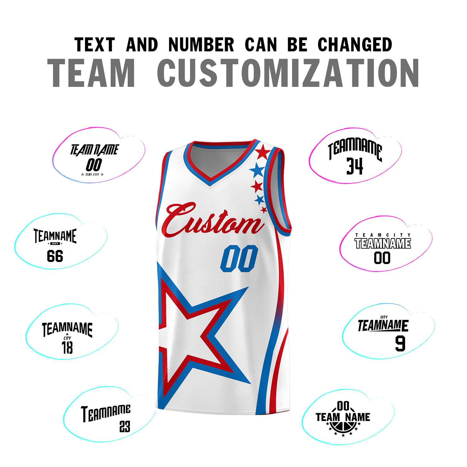 Custom White Shoulder Stars Graffiti Pattern Sets Basketball Jersey