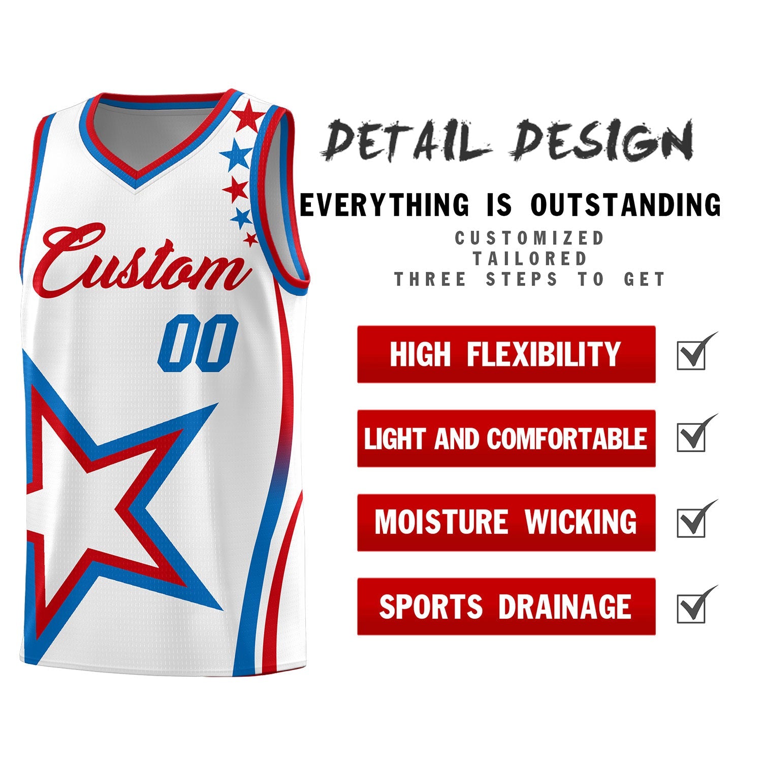 Custom White Shoulder Stars Graffiti Pattern Sets Basketball Jersey