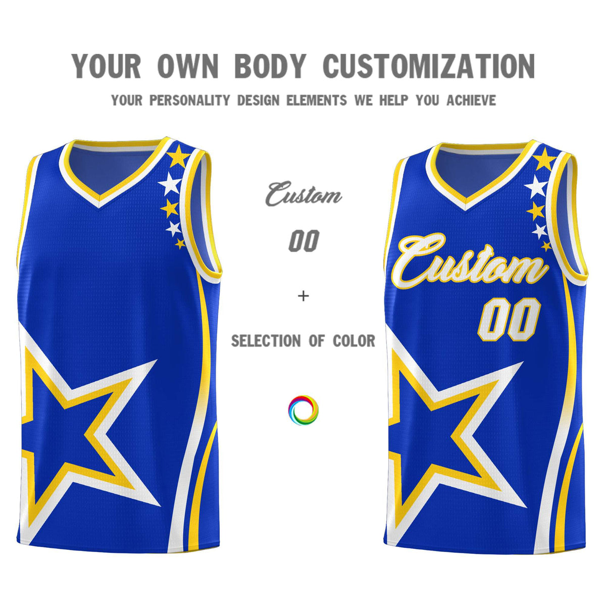 Custom Royal Shoulder Stars Graffiti Pattern Sets Basketball Jersey