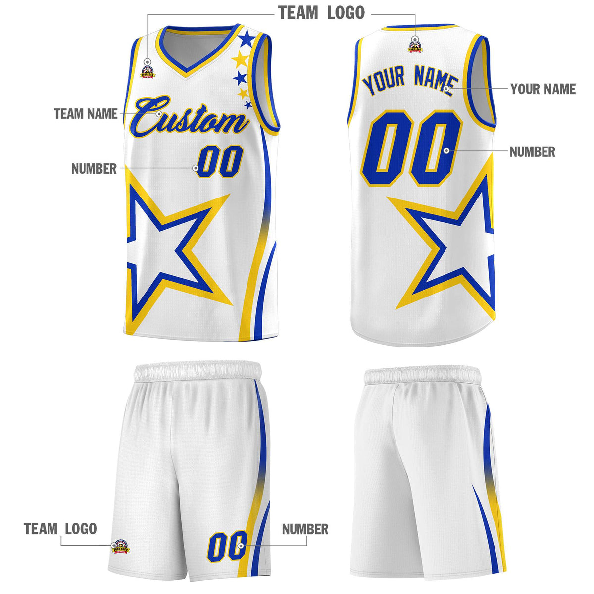 Custom White Shoulder Stars Graffiti Pattern Sets Basketball Jersey