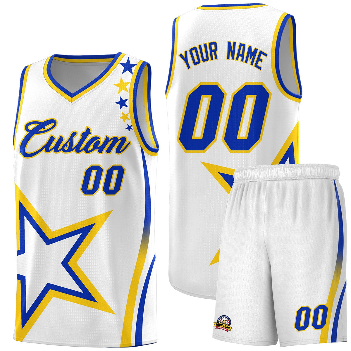 Custom White Shoulder Stars Graffiti Pattern Sets Basketball Jersey