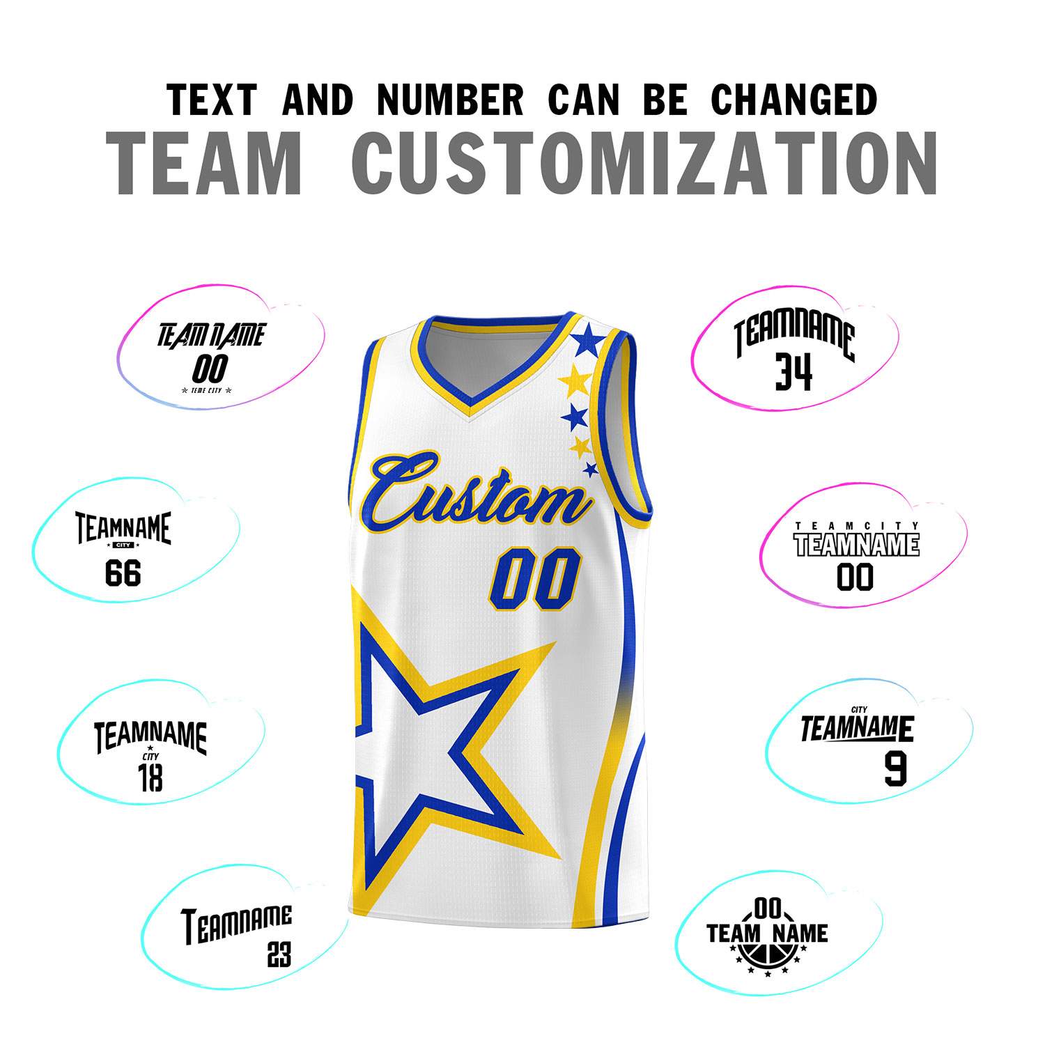 Custom White Shoulder Stars Graffiti Pattern Sets Basketball Jersey