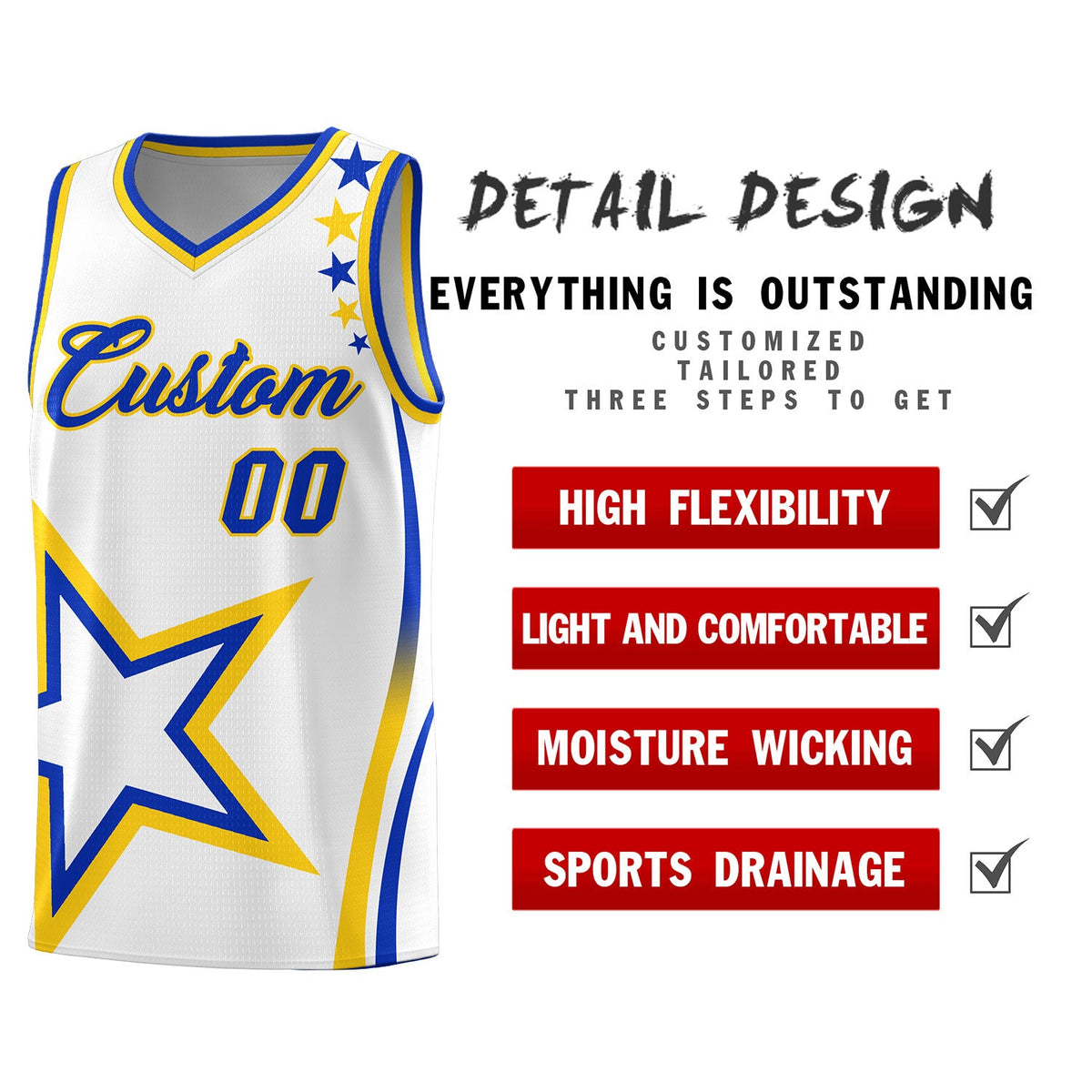 Custom White Shoulder Stars Graffiti Pattern Sets Basketball Jersey