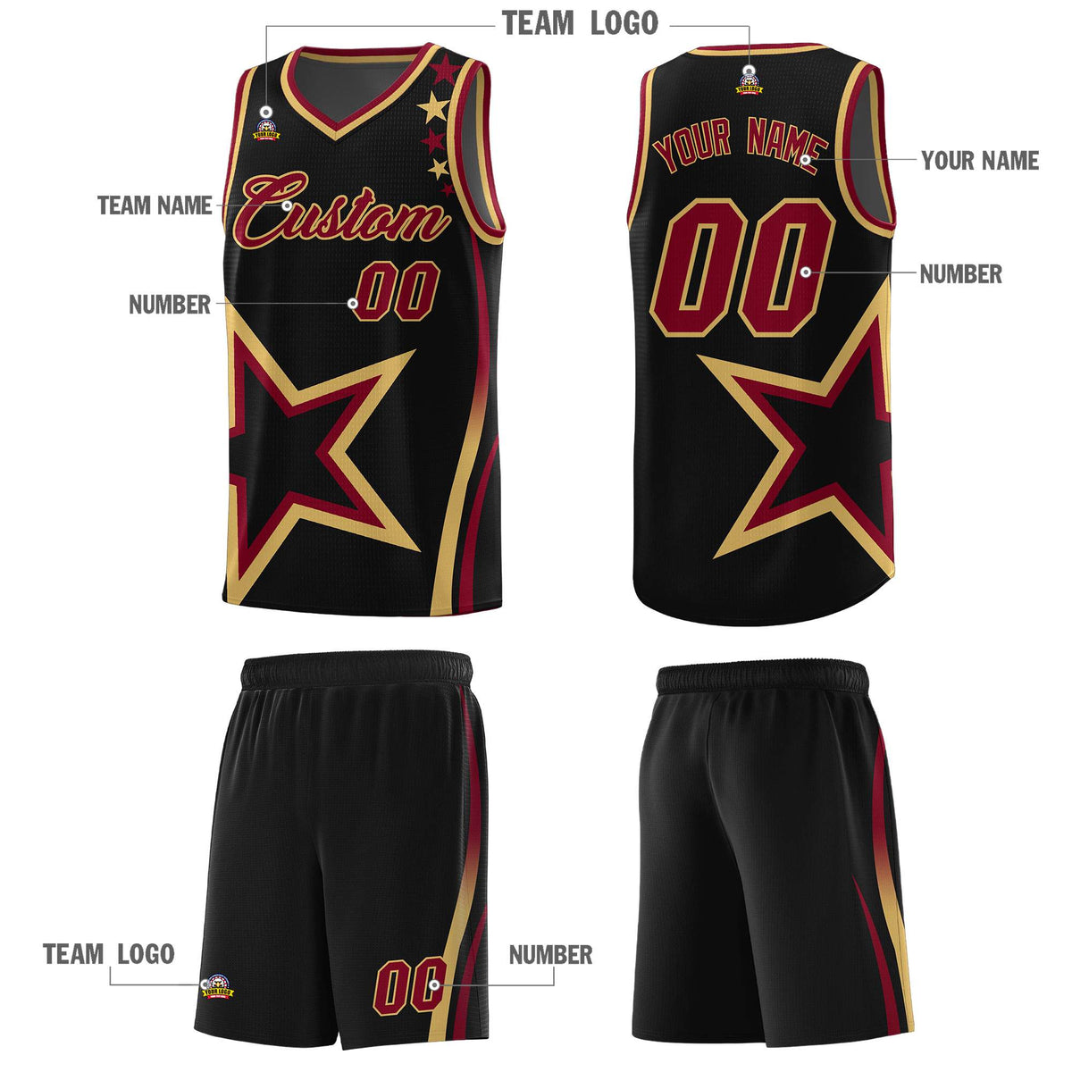 Custom Black Shoulder Stars Graffiti Pattern Sets Basketball Jersey